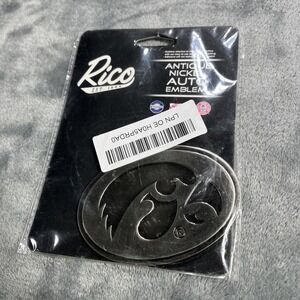 Iowa Hawkeyes Die-Cut Antique Nickel Metal Auto Emblem Car Decal Sticker Rico